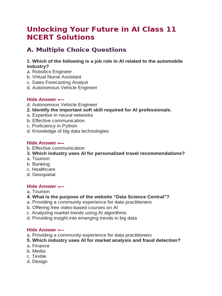 AI Career Insights for Class 11 Students | PDF | Artificial ...