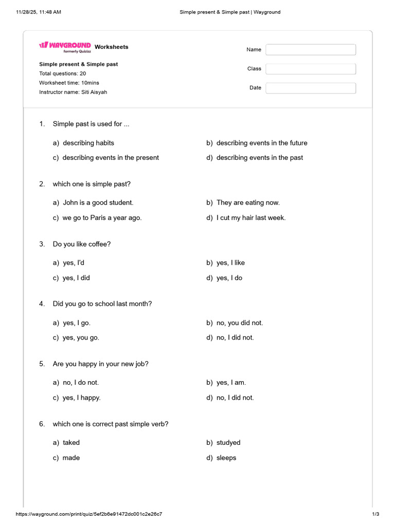 Simple Present & Past Tense Worksheets | PDF | Chess Theory | Chess