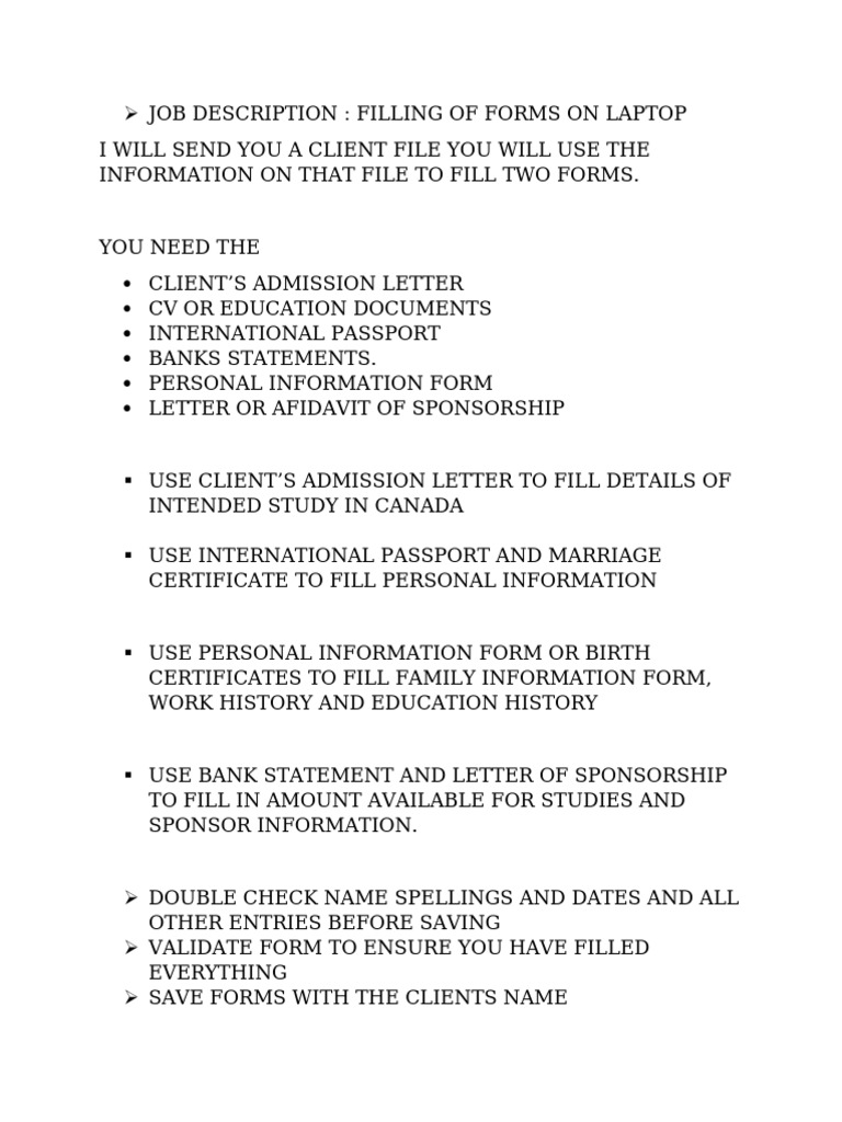 Form Filling Instructions for Client Files | PDF