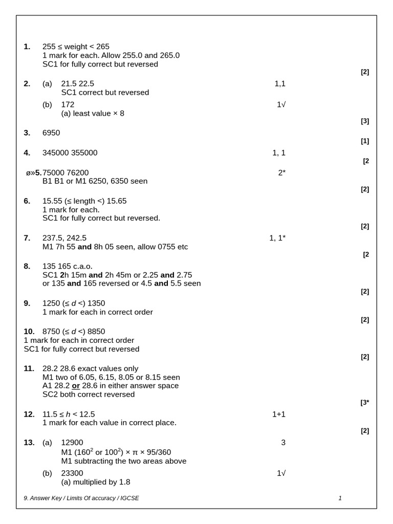 IGCSE Answer Key and Accuracy Limits | PDF | Accuracy And Precision ...