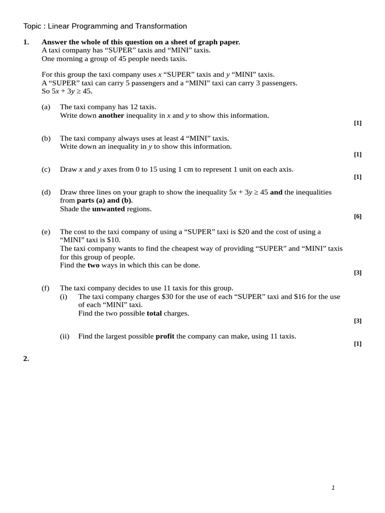 Linear Programming Taxi and Student Problems | PDF | Cartesian ...