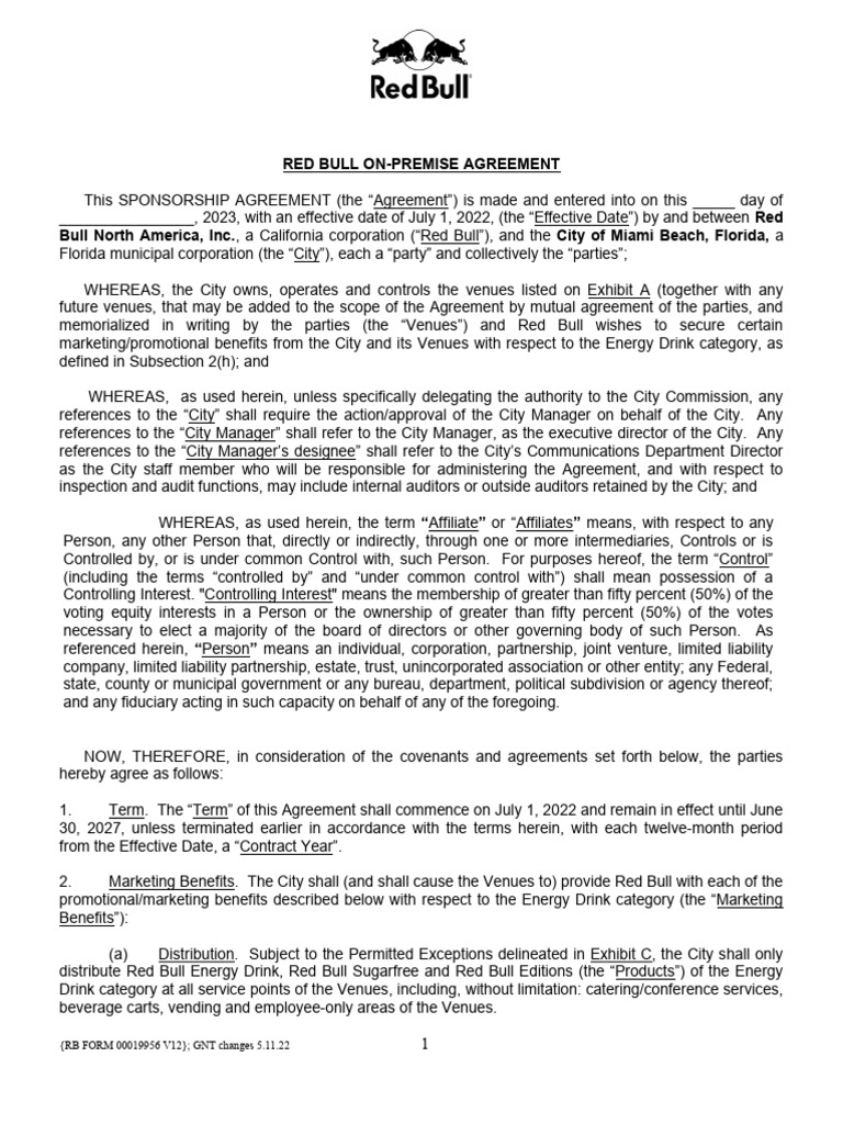 Red Bull Pouring Rights Sponsorship Agreement 03.13.23 | PDF ...
