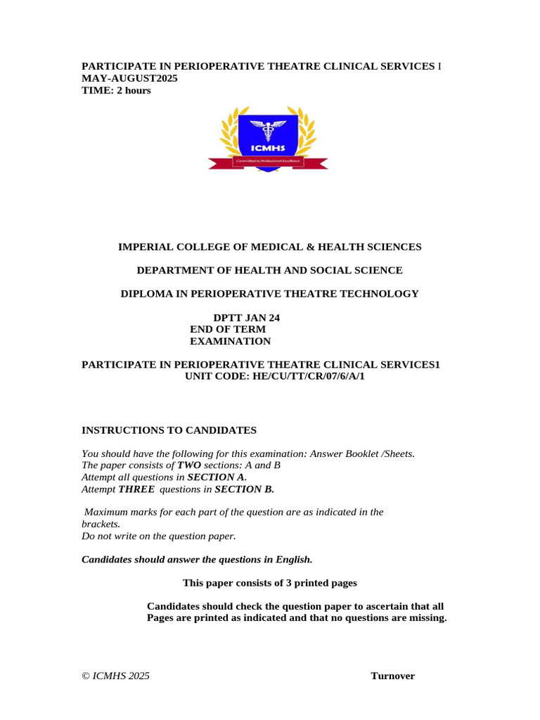 Perioperative Theatre Exam Guidelines | PDF | Medical Specialties | Surgery