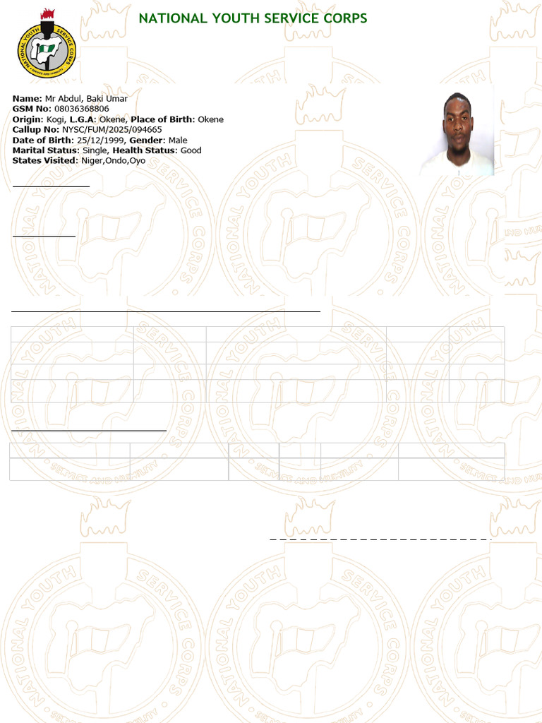 NYSC 2025 Corps Member Profile | PDF