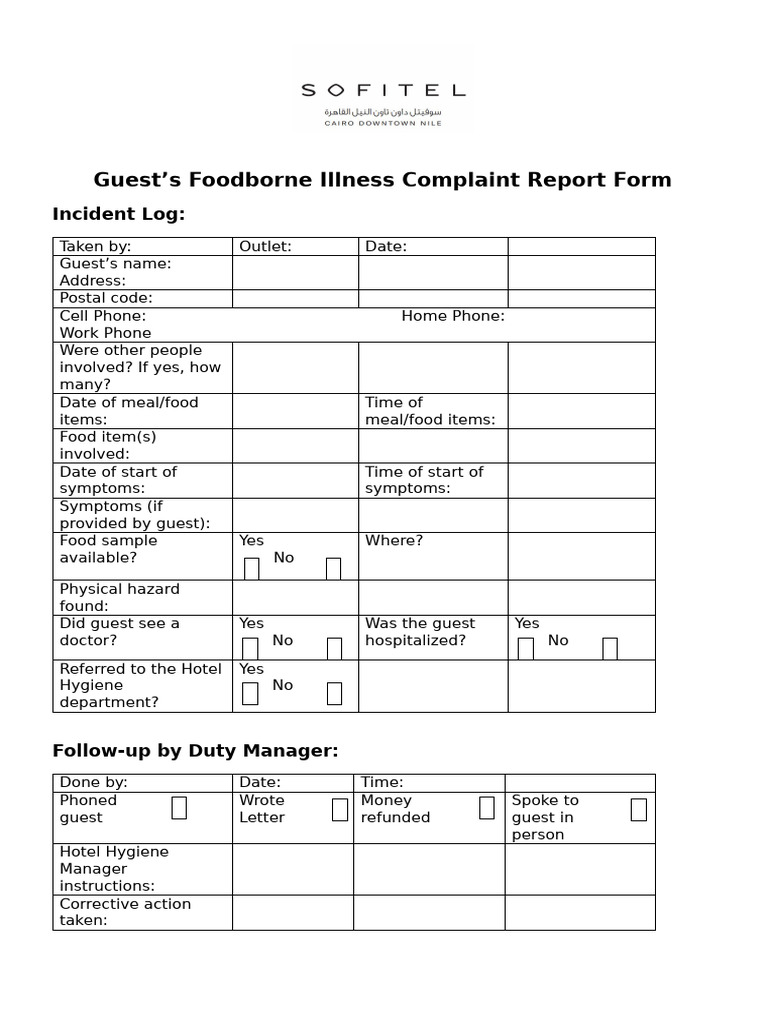 Foodborne Illness Complaint Form | PDF