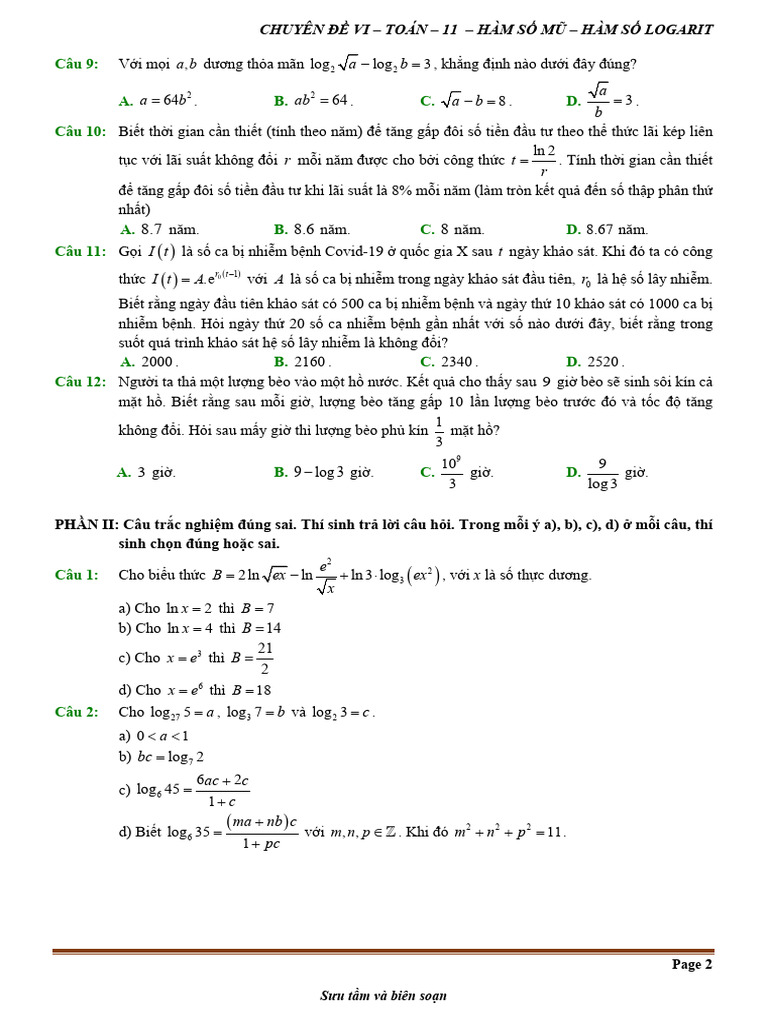 De Kiem Tra Theo Bai Hoc Chu de Ham So Mu Va Ham So Logarit Trang 7 | PDF