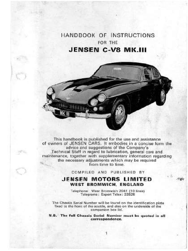 Jensen CV8 MK111 Instruction Manual | PDF