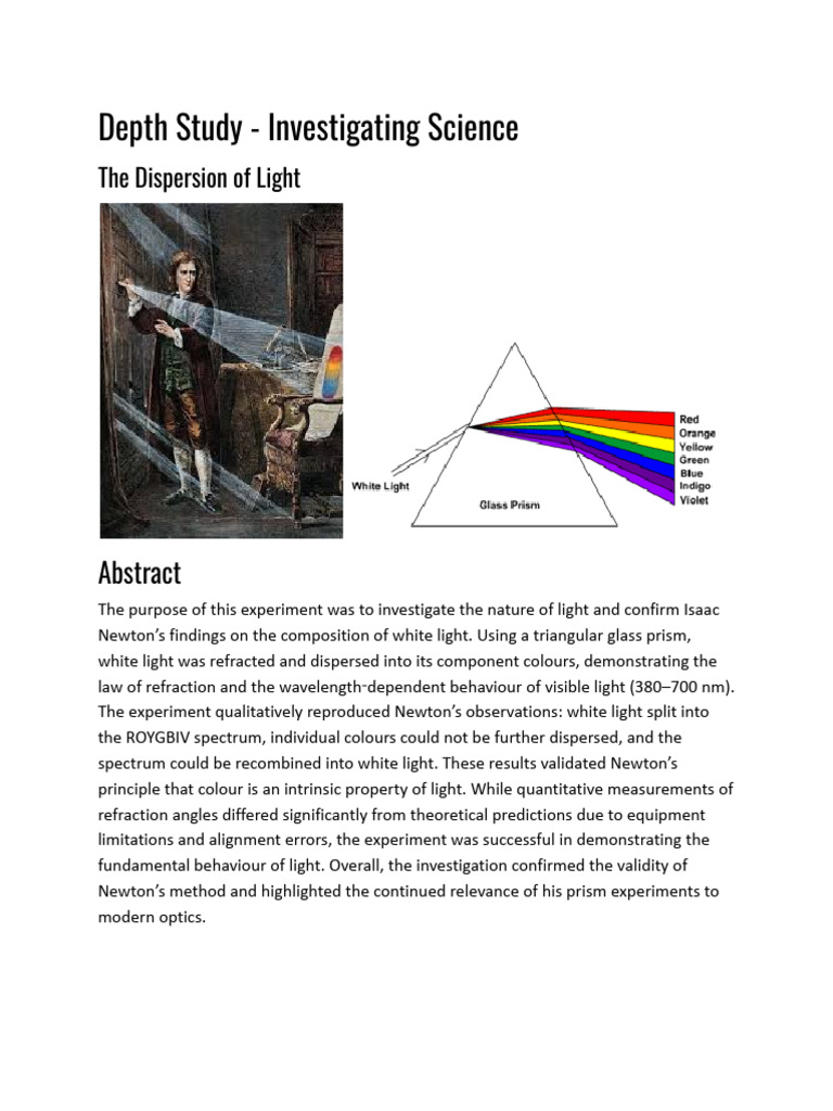 Newton's Light Dispersion Experiment | PDF | Light | Refraction
