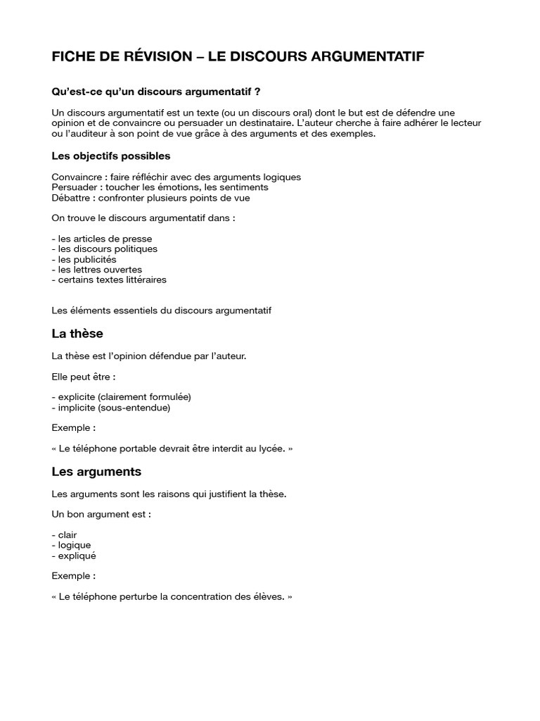 Guide du discours argumentatif efficace | PDF