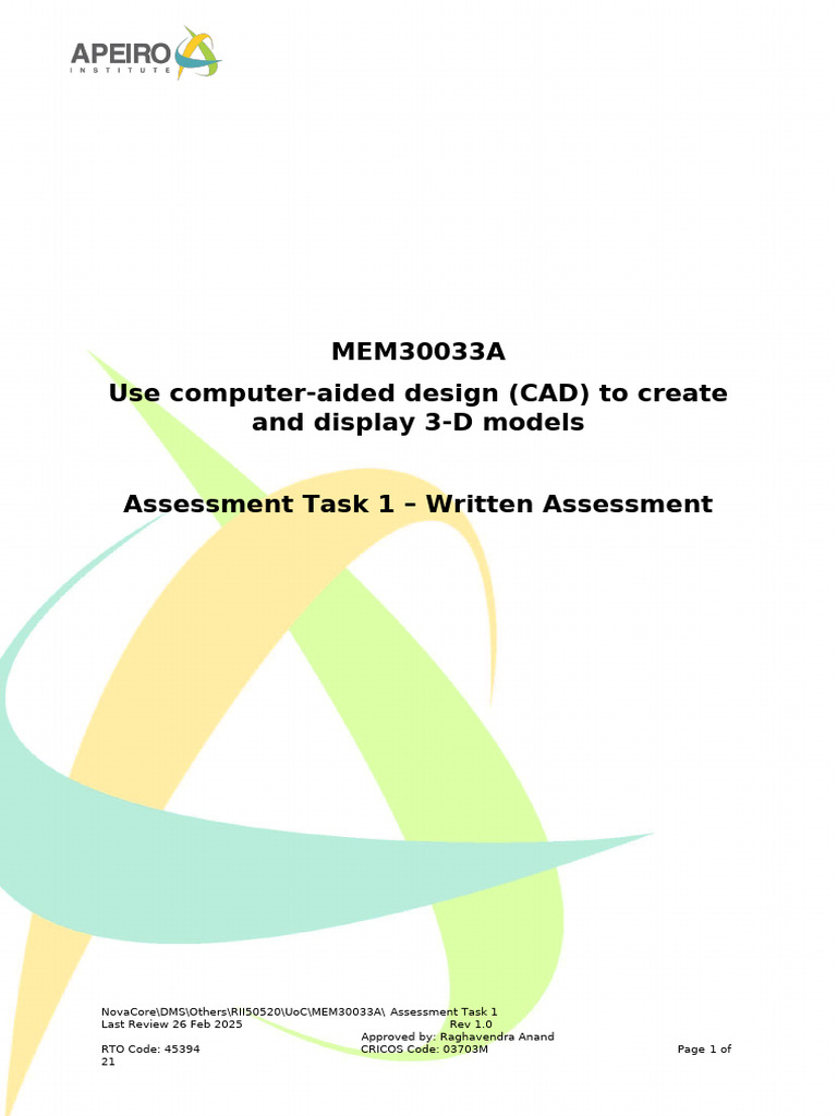 CAD 3D Modeling Assessment Guide | PDF | Computer Aided Design ...