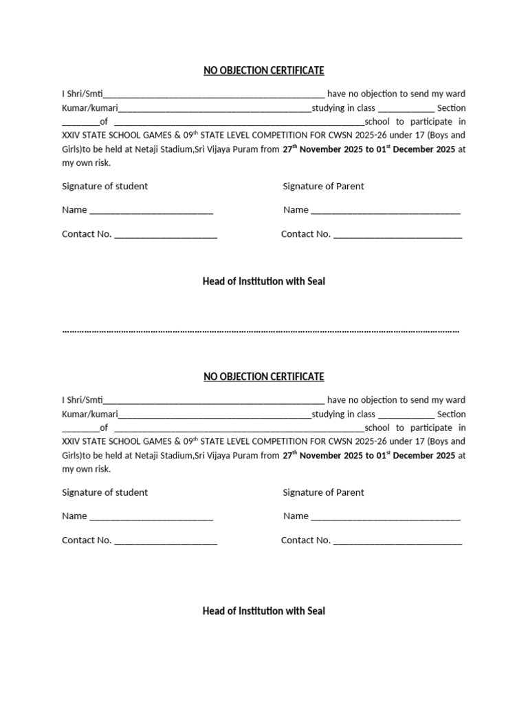 No Objection Certificate for Sports Event | PDF