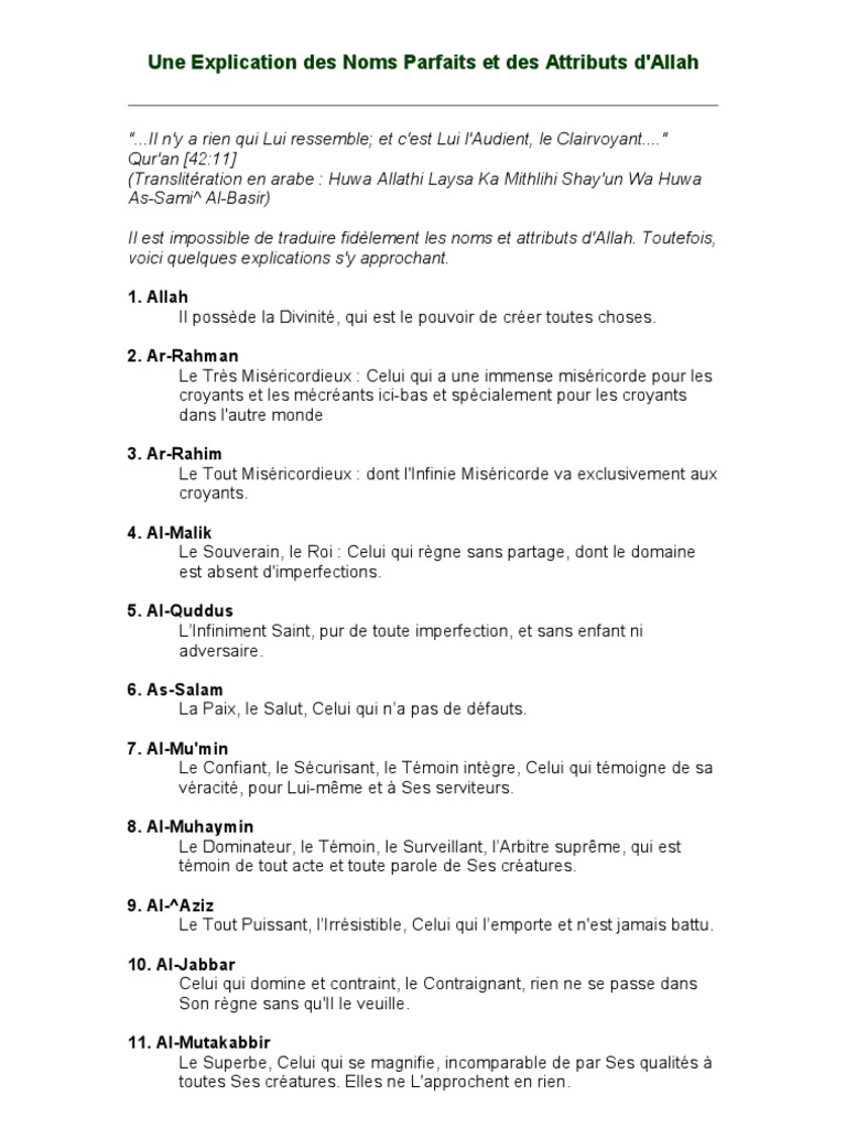 Les 99 Noms D Allah Et Leurs Bienfaits Pdf