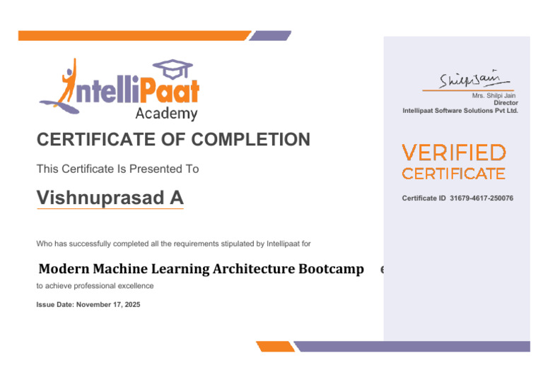 Modern Machine Learning Bootcamp Certificate | PDF