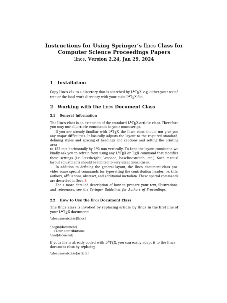 Using Springer llncs Class Guide | PDF | Page Layout | Theorem