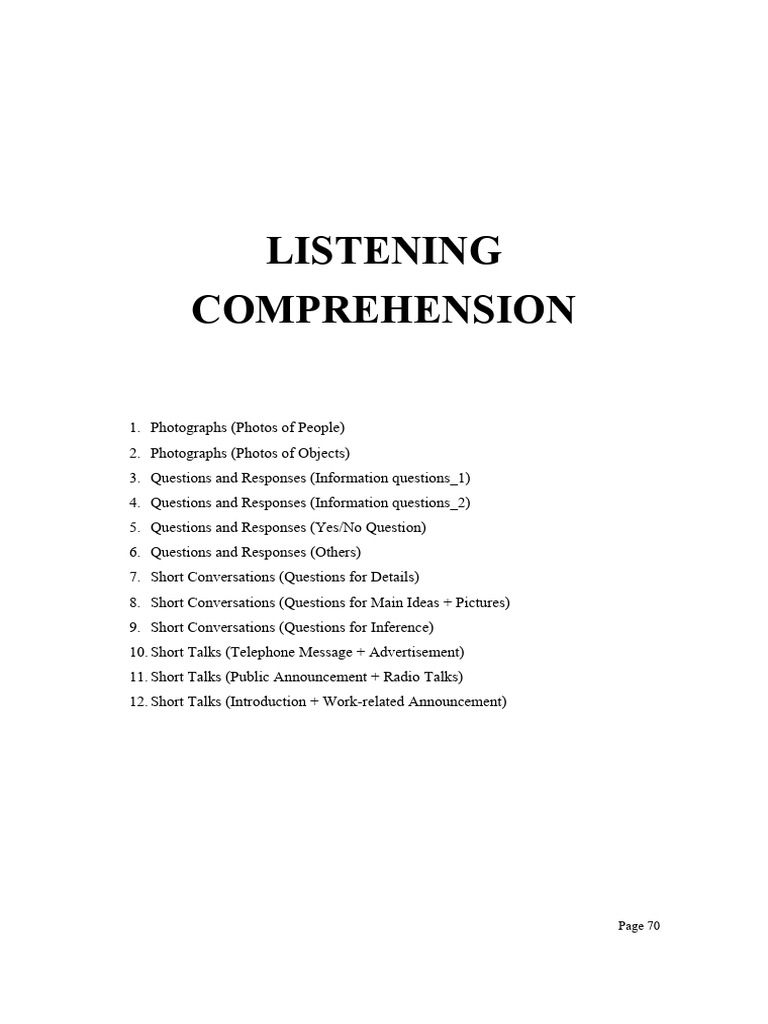 Listening Comprehension Practice Guide | PDF | Question