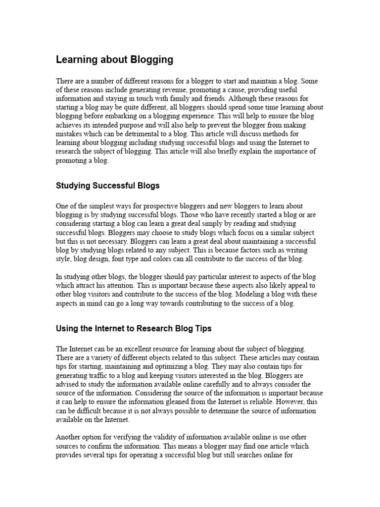 Learning About Blogging | PDF | Blog | Information