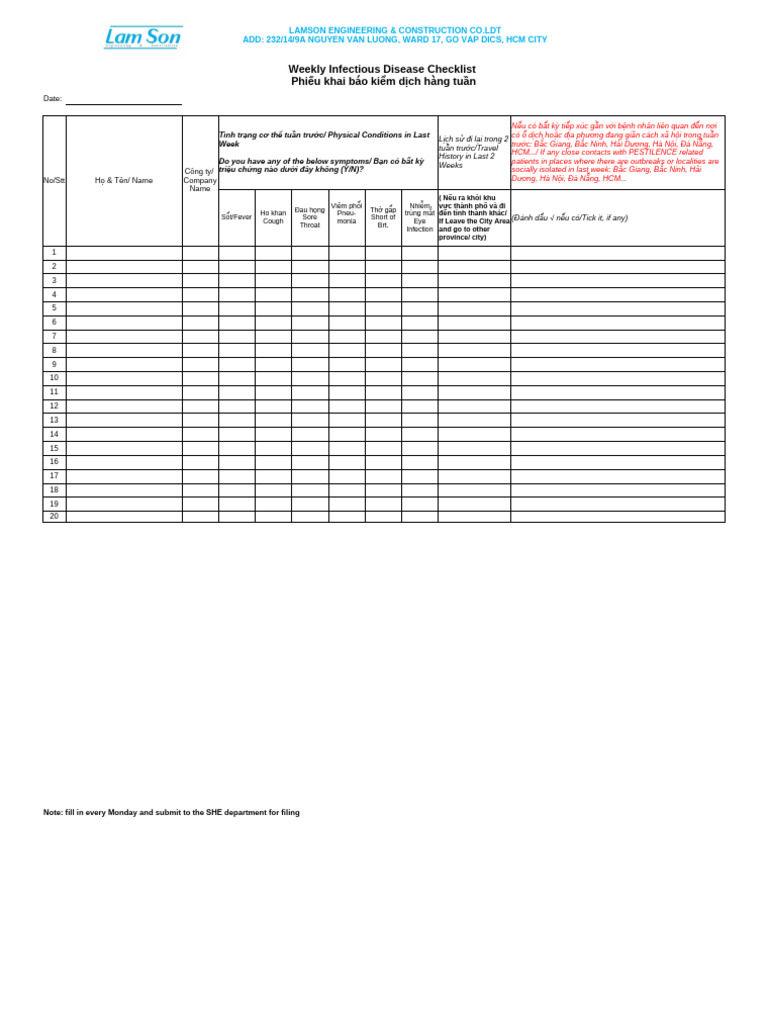 Lsec Hse FR 012 Covid 19 Checklist | PDF