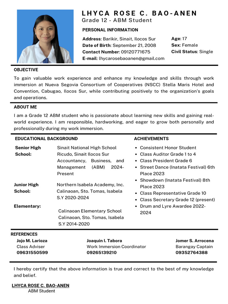 Grade 12 ABM Student Profile | PDF
