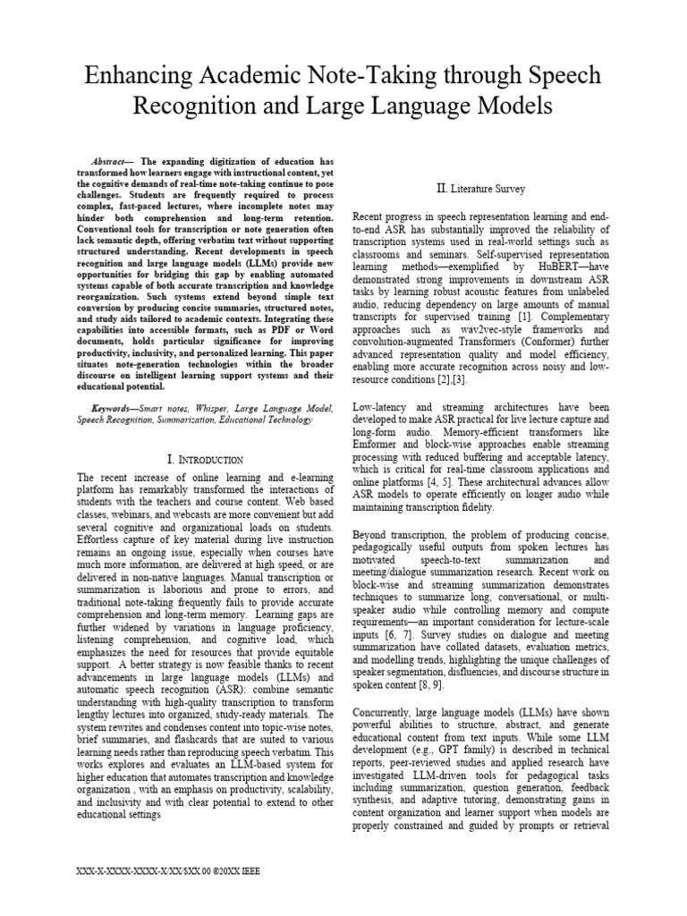 Smart Note-Taking with LLMs and ASR | PDF | Speech Recognition ...