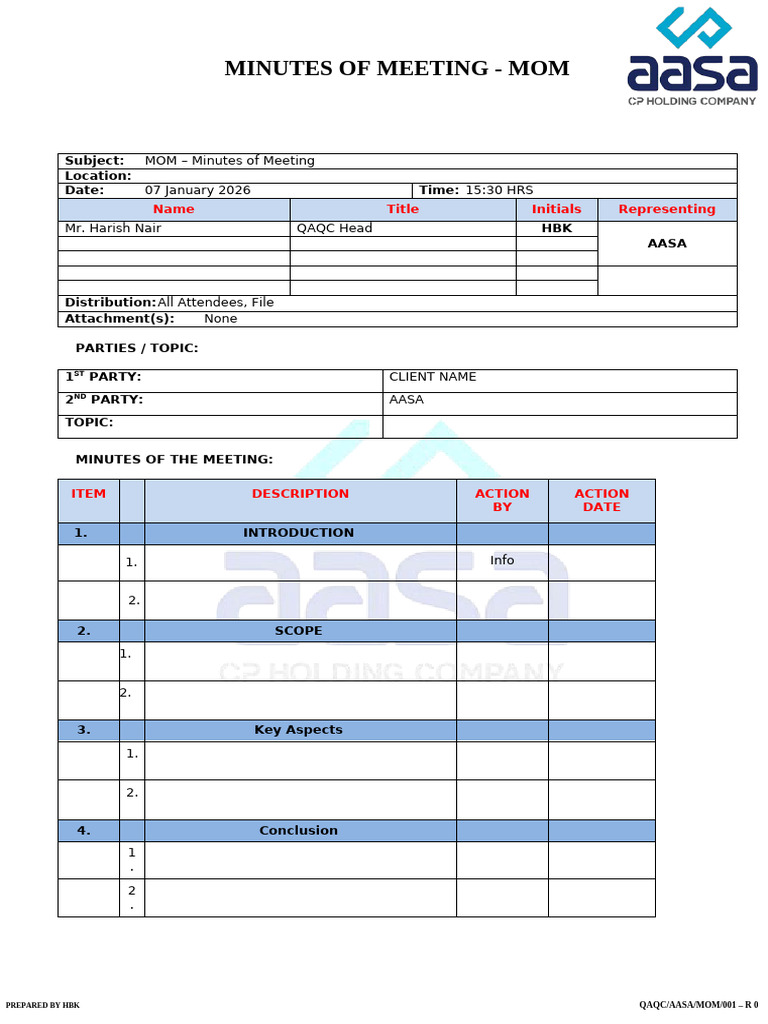 Minutes of Meeting - MOM - R 0 SAMPLE | PDF