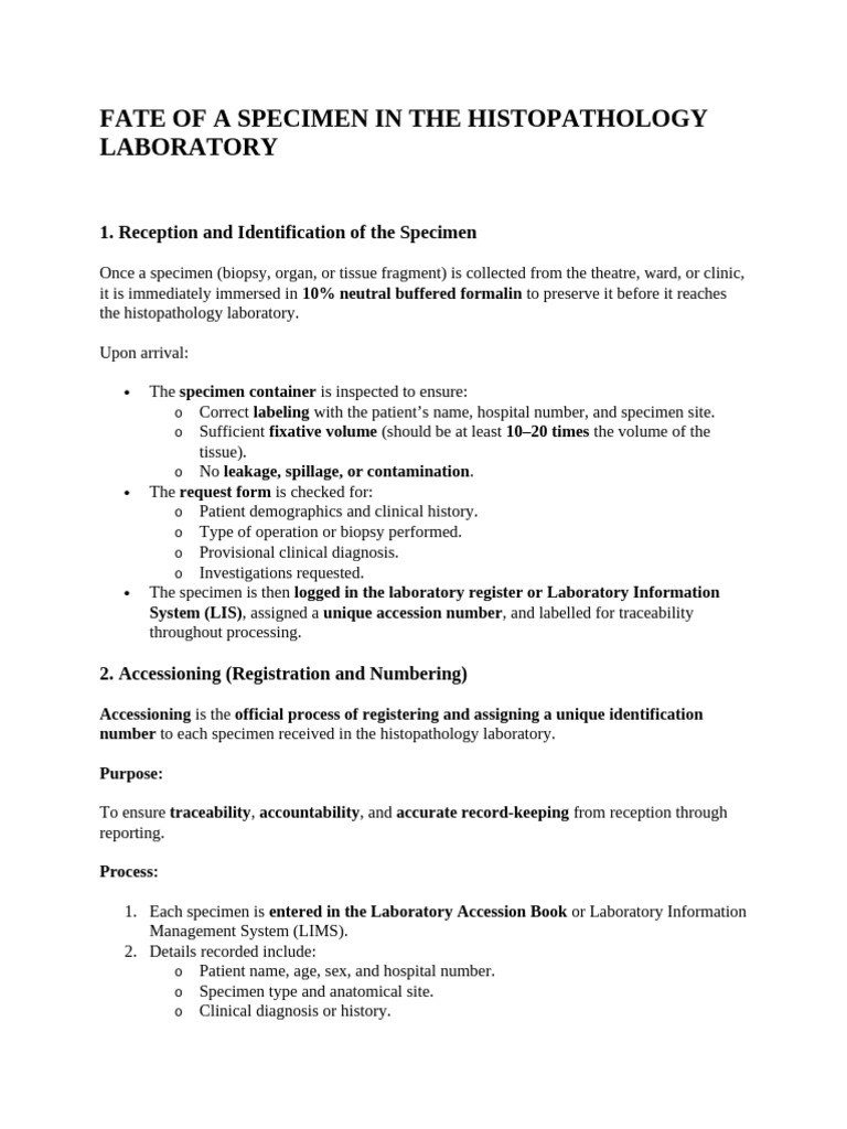 Histopathology Specimen Processing Guide | PDF | Histopathology | Histology