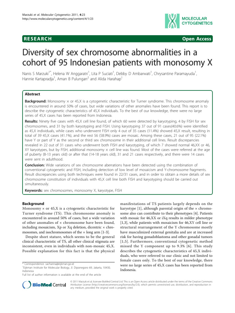 Diversity of sex chromosome abnormalities in a cohort of 95 Indonesian ...