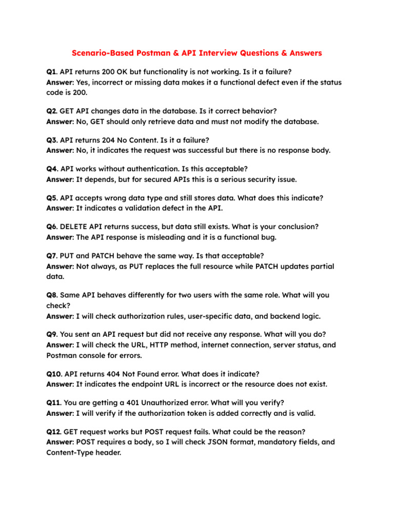 Postman API Interview Q&A Guide | PDF | Computing | Software Engineering