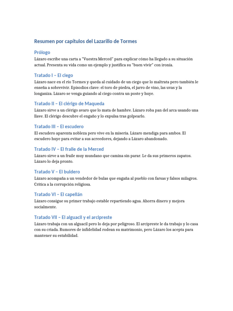 Resumen Lazarillo de Tormes | PDF