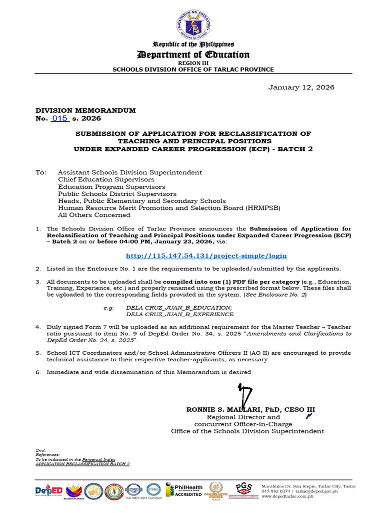 Application for Teacher Reclassification ECP | PDF