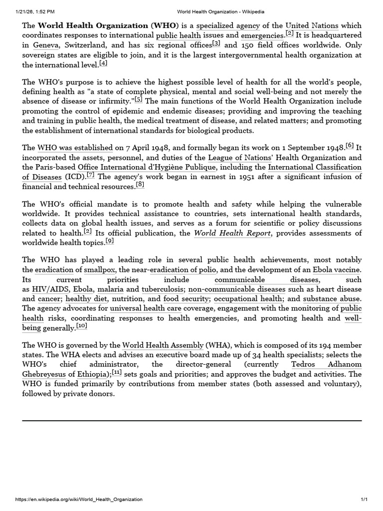 Overview of the World Health Organization | PDF | World Health ...