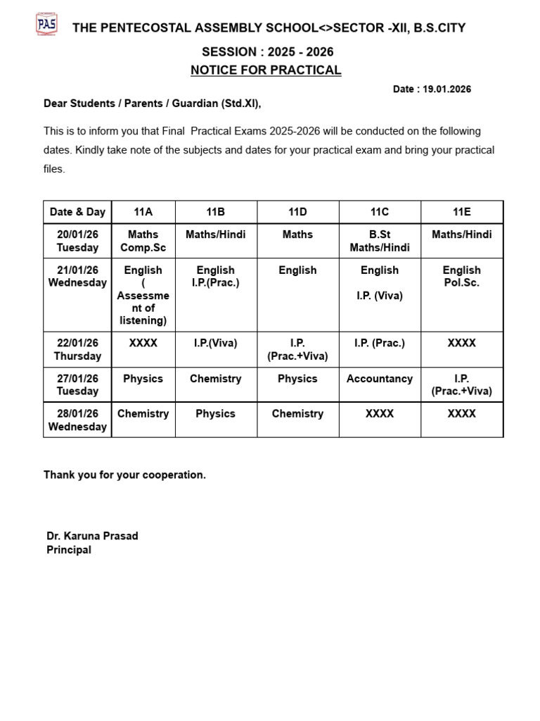 Practical Exam Schedule 2025-2026 | PDF