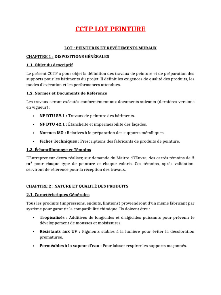 CCTP Peinture : Normes et Exigences Techniques | PDF | Peinture ...