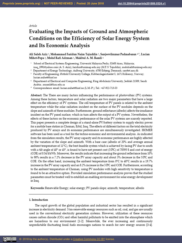 Solar PV Efficiency: Impact Factors & Economics | PDF | Photovoltaics ...