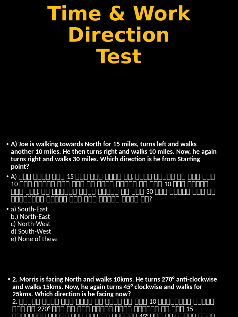Time & Work and Direction Test | PDF