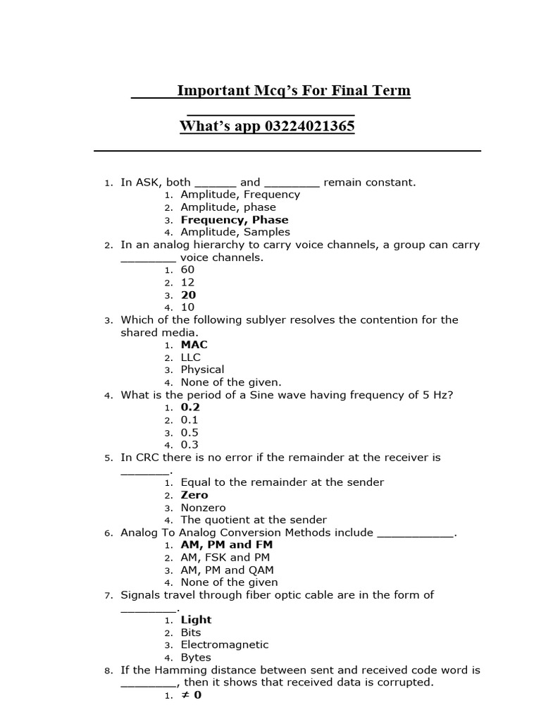 CS601 Final Term MCQs Guide | PDF | Computer Network | Network Topology