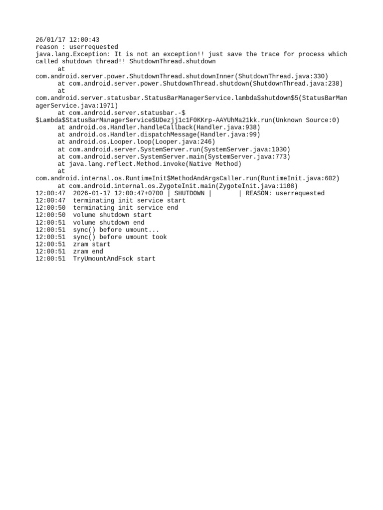 Android Shutdown Process Trace Log | PDF