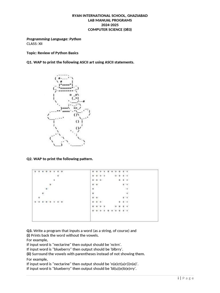 Python Lab Manual for Class XII 2024-25 | PDF | Parameter (Computer ...