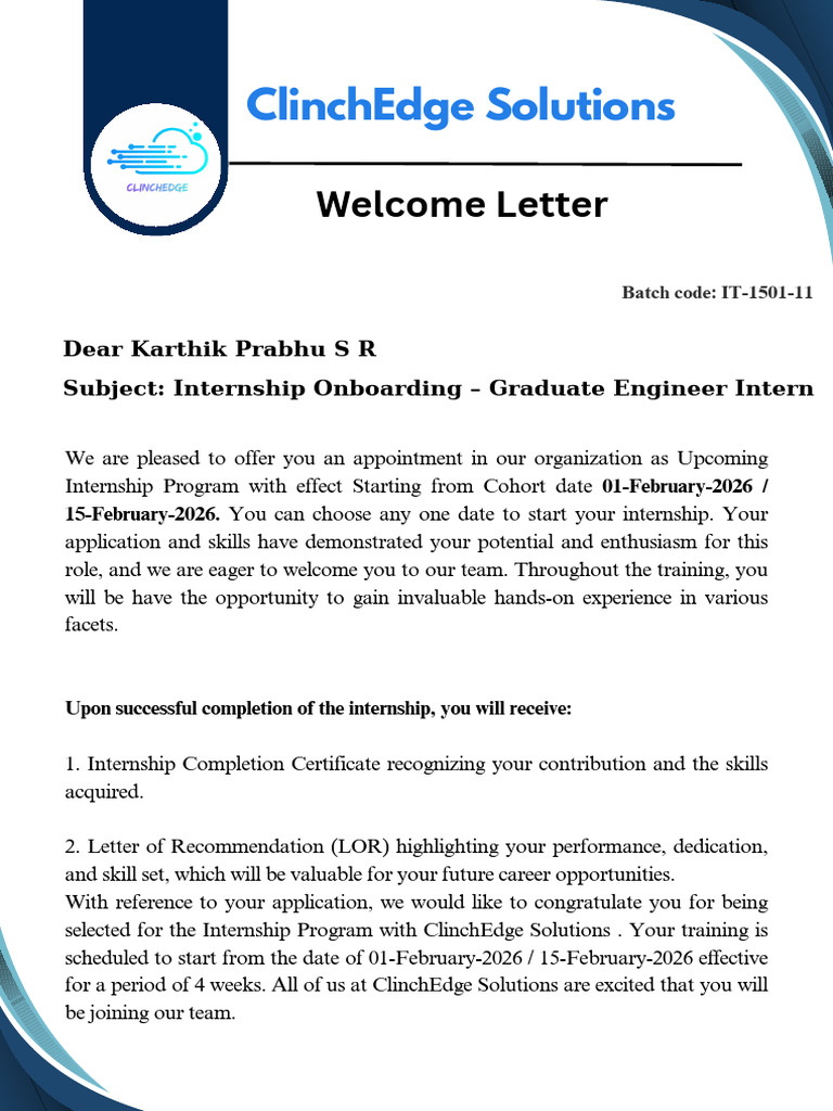 Welcome Karthik Prabhu S R Graduate Engineer Intern 20260117144748 ...