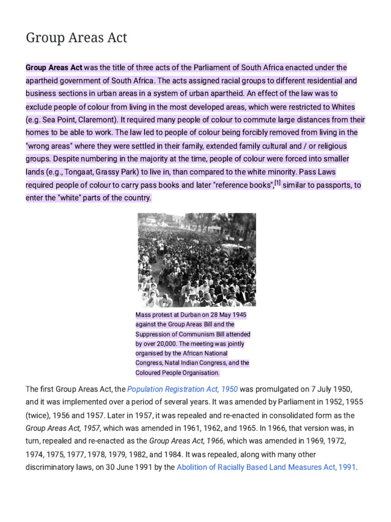 Group Areas Act: Apartheid's Segregation Law | PDF | Justice | Crime ...