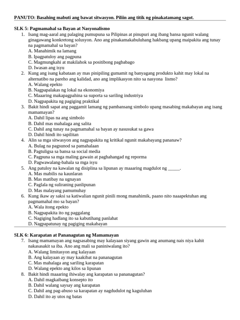Esp 10 Summative | PDF