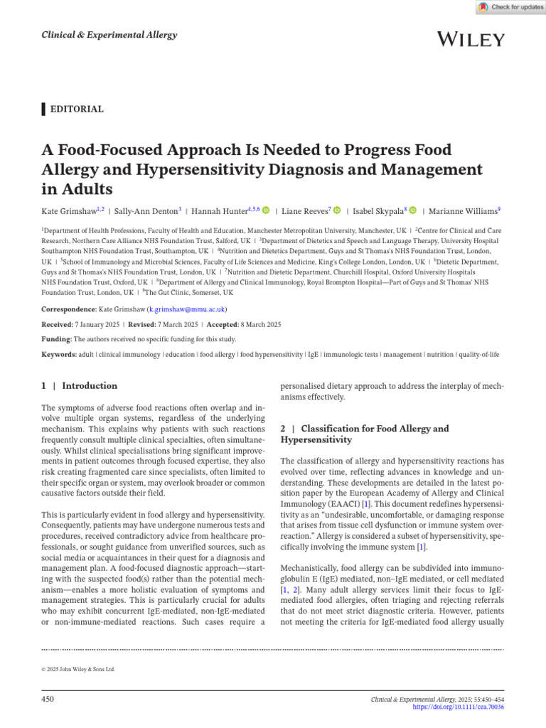 Clin Experimental Allergy - 2025 - Grimshaw - A Food‐Focused Approach ...