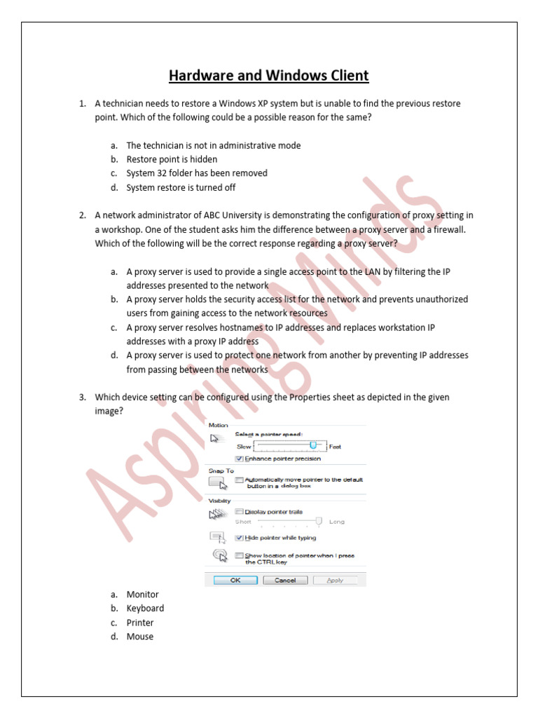 4.3.1 SampleQuestions Hardware and Windows Client v1 | PDF | Microsoft ...