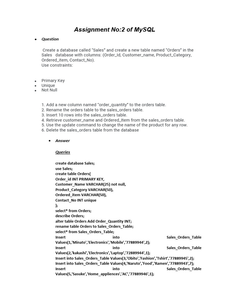 Assignment 2 | PDF | Table (Database) | Sql