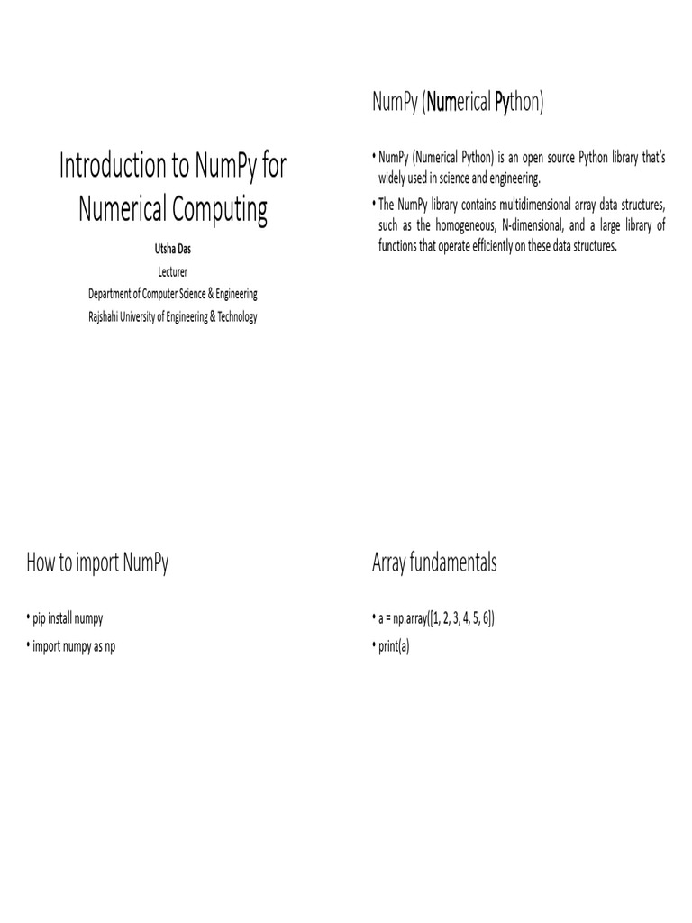 NumPy Basics for Numerical Computing | PDF | Algorithms And Data ...