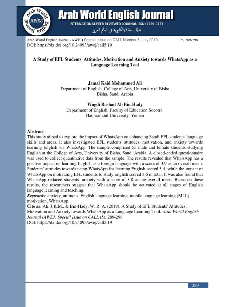 WhatsApp's Impact on EFL Learning | PDF | English As A Second Or ...