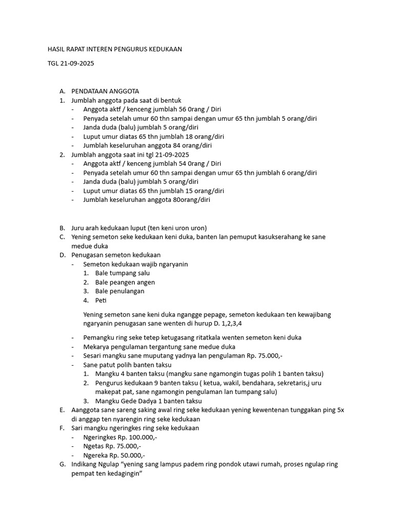 Hasil Rapat Interen Pengurus Kedukaan-1 | PDF