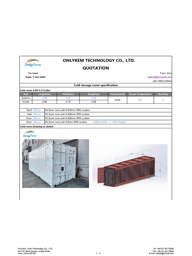 Cold Storage Room Quotation Details | PDF | Door | Mechanical Engineering