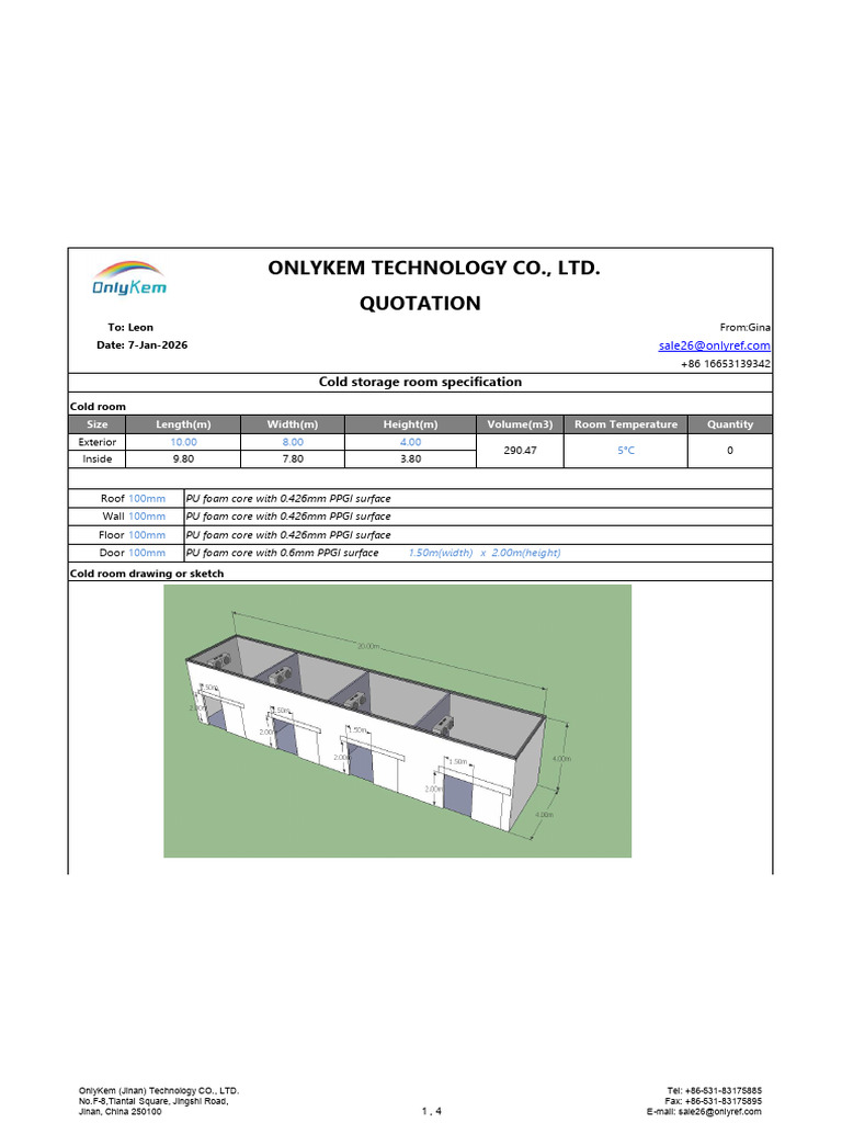 Cold Storage Room Quotation Details | PDF | Building Insulation | Door