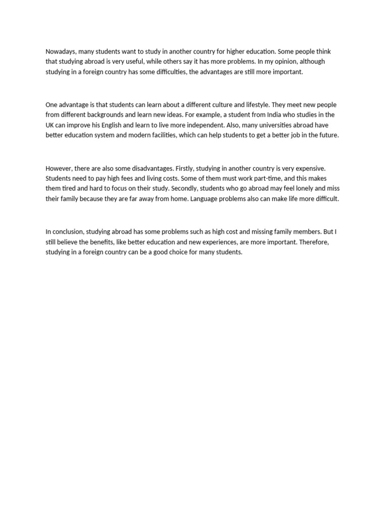 Benefits and Challenges of Studying Abroad | PDF