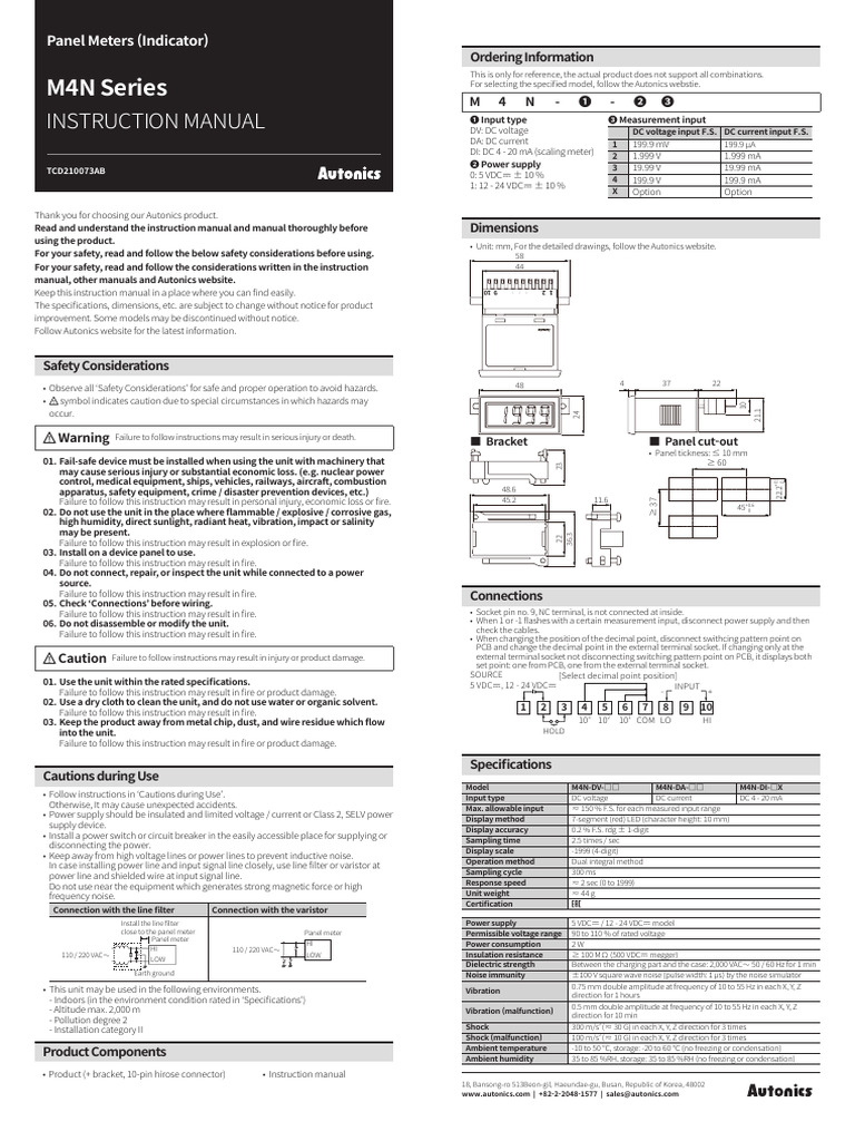 Autonics M4N Series Panel Meter Manual | PDF | Power Supply ...